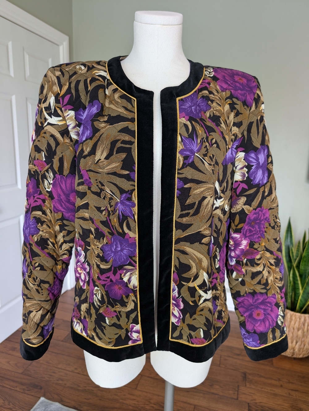 Vintage Mister Leonard Women’s Quilted Jacket Floral Open Front Size 16 Medium